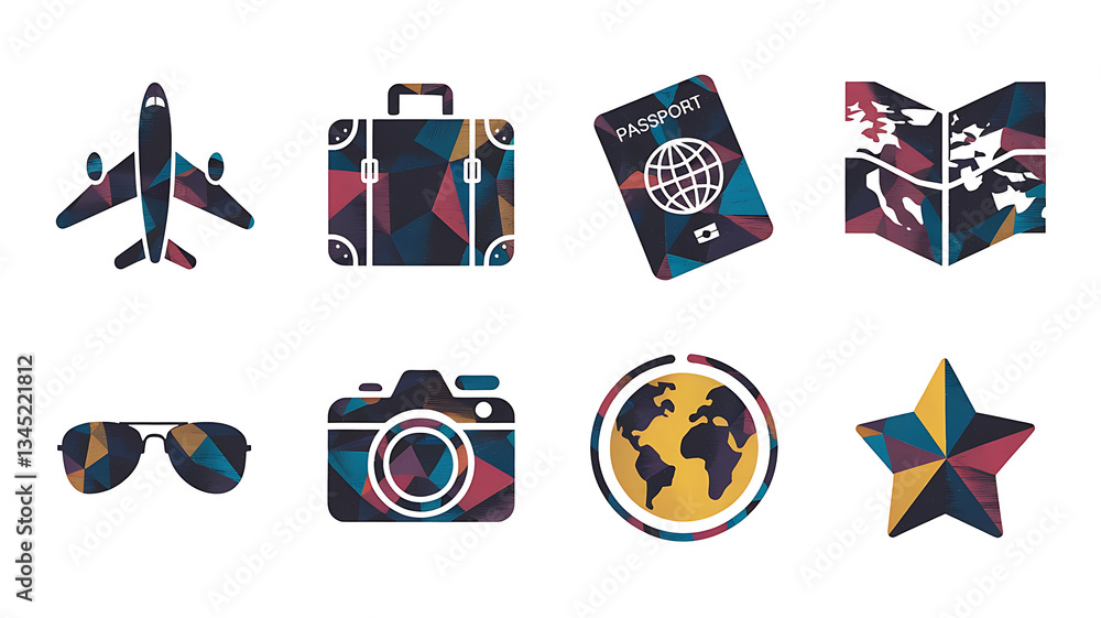 Fototapeta premium Travel icons with a geometric textured design