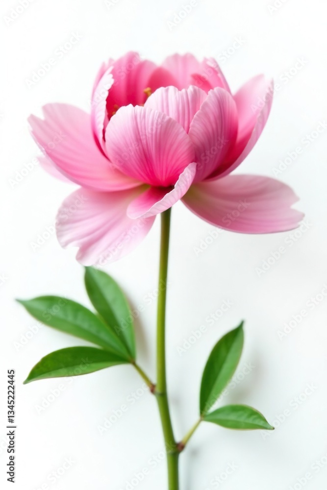 Naklejka premium Isolated small peony in bloom on white background, delicate, peony