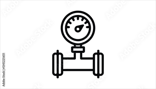 Pressure Gauge Icon with Pipe. Industrial Equipment Vector.
