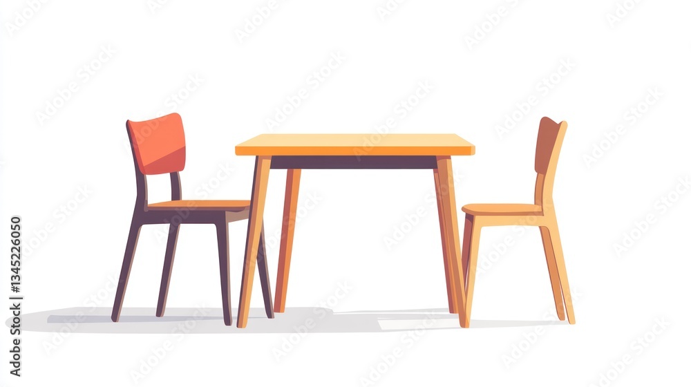 Two chairs and a table, simple illustration, interior design Two chairs and a table, simple illustration, interior design