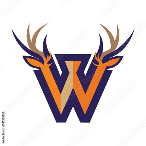 Deer Logo with Horned Letter W Graphic Template