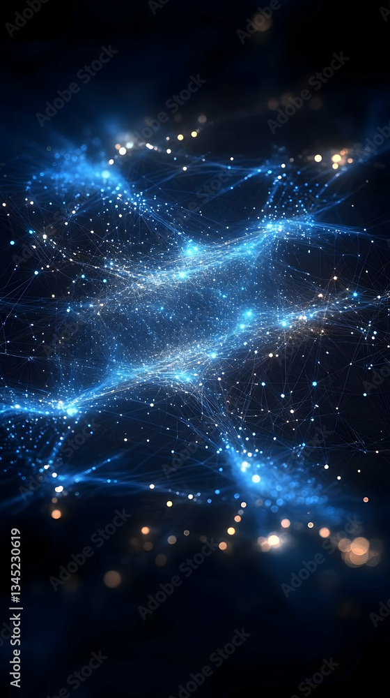 Abstract Blue Energy Network Background with Glowing Particles Abstract Blue Energy Network Background with Glowing Particles