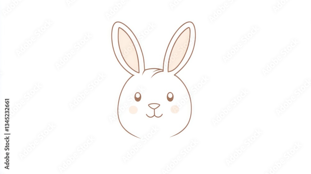 Cute cartoon rabbit face, simple line art, perfect for children's book, illustration, or social media Cute cartoon rabbit face, simple line art, perfect for children's book, illustration, or social media