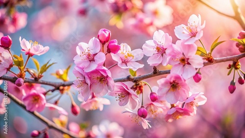 Beautiful Pink Cherry Blossom Branch, Spring Nature Photography, Delicate Sakura Flowers, Candid Close-up Shot