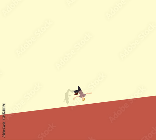 Athlete man doing somersault against wall. Extreme sports, Free runner jumping. Outdoor activity.