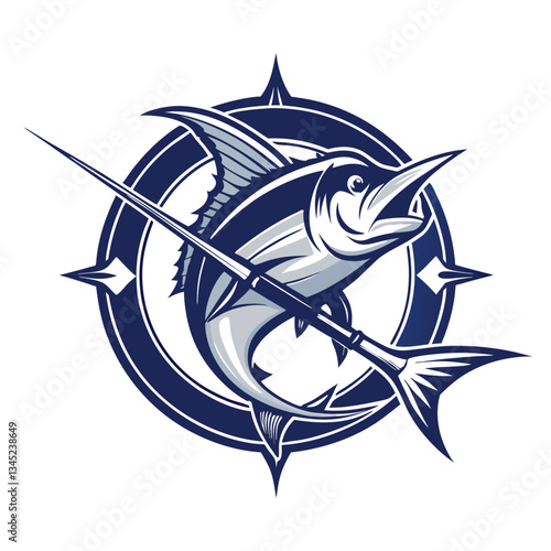 Vintage Emblem for Marlin Fishing Enthusiasts Featuring Crossed Fishing Rods
