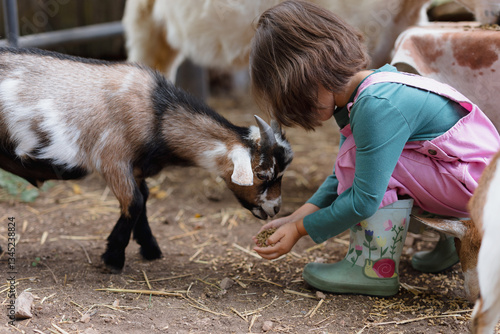 Fototapeta Naklejka Na Ścianę i Meble -  Kids with farm animals 