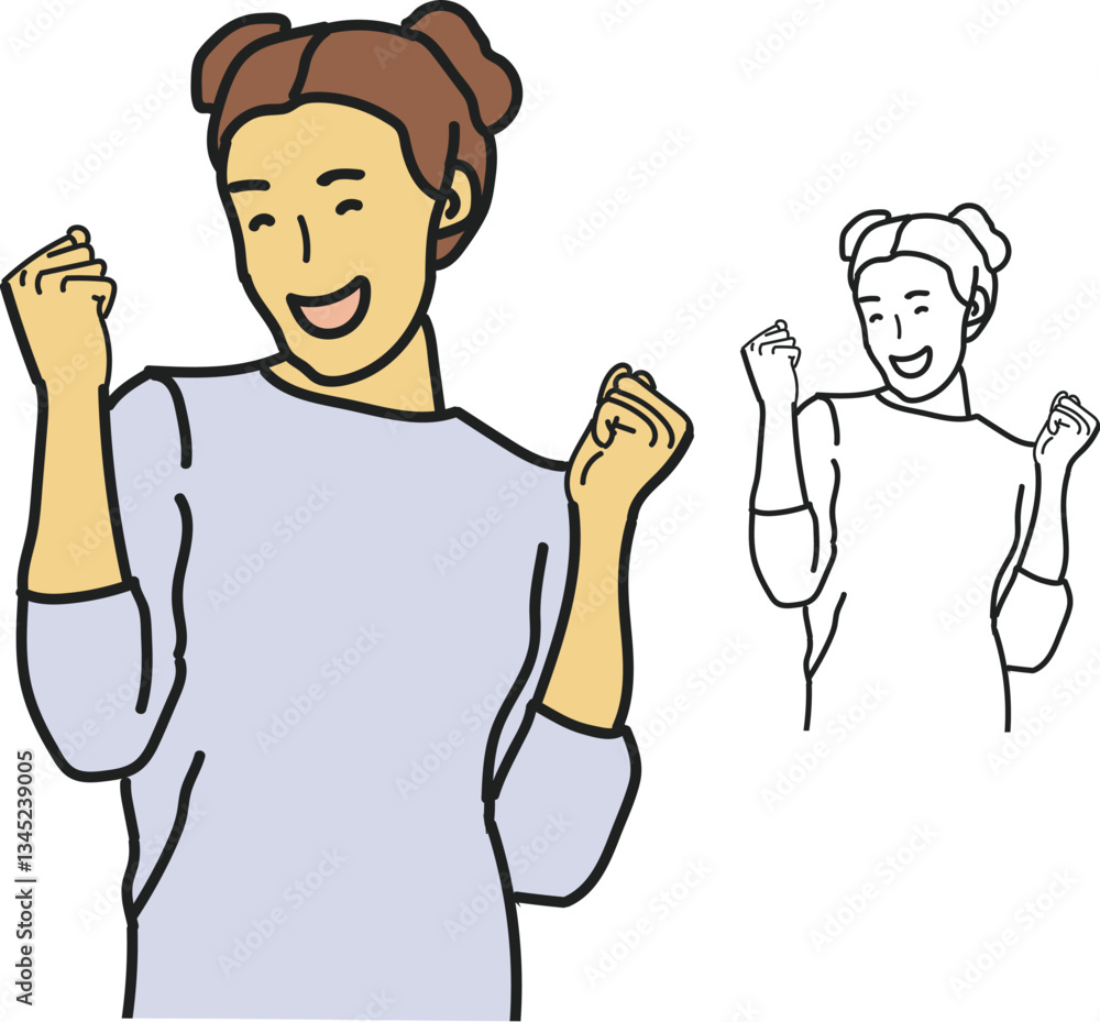 Excited woman celebrating with clenched fists vector Excited woman celebrating with clenched fists vector