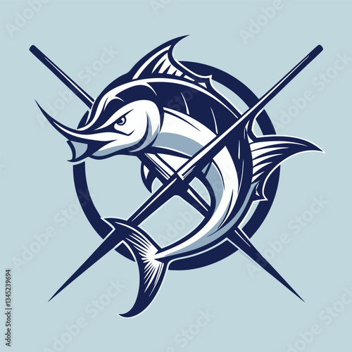 Vintage Illustration of Crossed Fishing Rods for Marlin Fishing