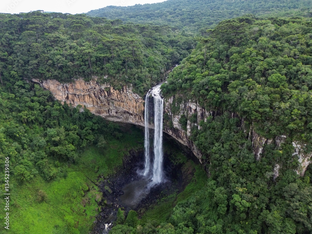 Waterfall Cascading into Lush Green Canyon Waterfall Cascading into Lush Green Canyon