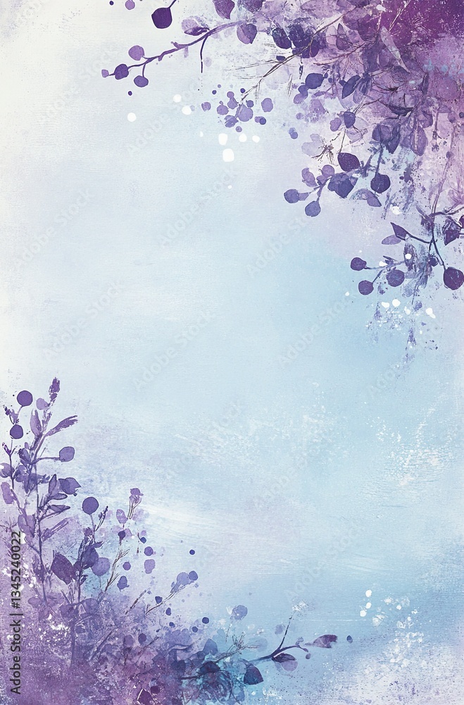 Obraz premium A cute blank page border with a purple and white color scheme, featuring simple doodles of dots and flowers along the edges