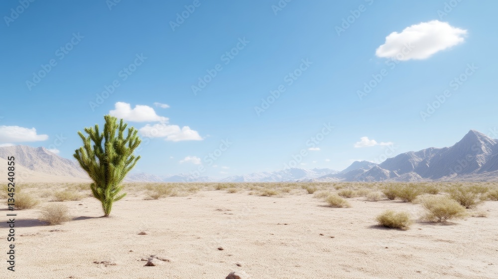 Desert landscape with a solitary cactus under a clear sky Desert landscape with a solitary cactus under a clear sky