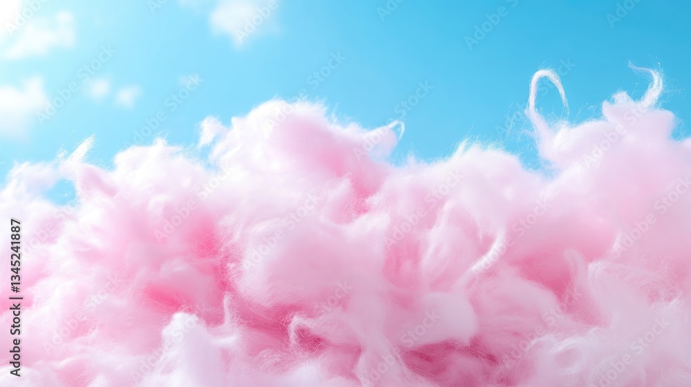 Fototapeta premium Fluffy pink cotton candy cloud against a bright blue sky