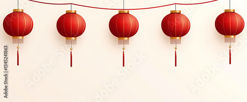 Festive Red Lanterns: A row of vibrant red lanterns, strung together, adds a touch of cultural elegance. The rich colors and intricate designs create a sense of celebration.