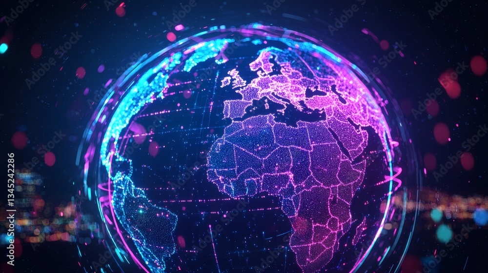 Obraz premium Futuristic Abstract Earth Globe Digital Network Visualization