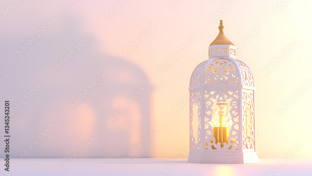 Fototapeta premium Glowing Lantern: A beautifully ornate lantern casts a soft light, illuminating the warm and inviting space with its intricate design and gentle glow.