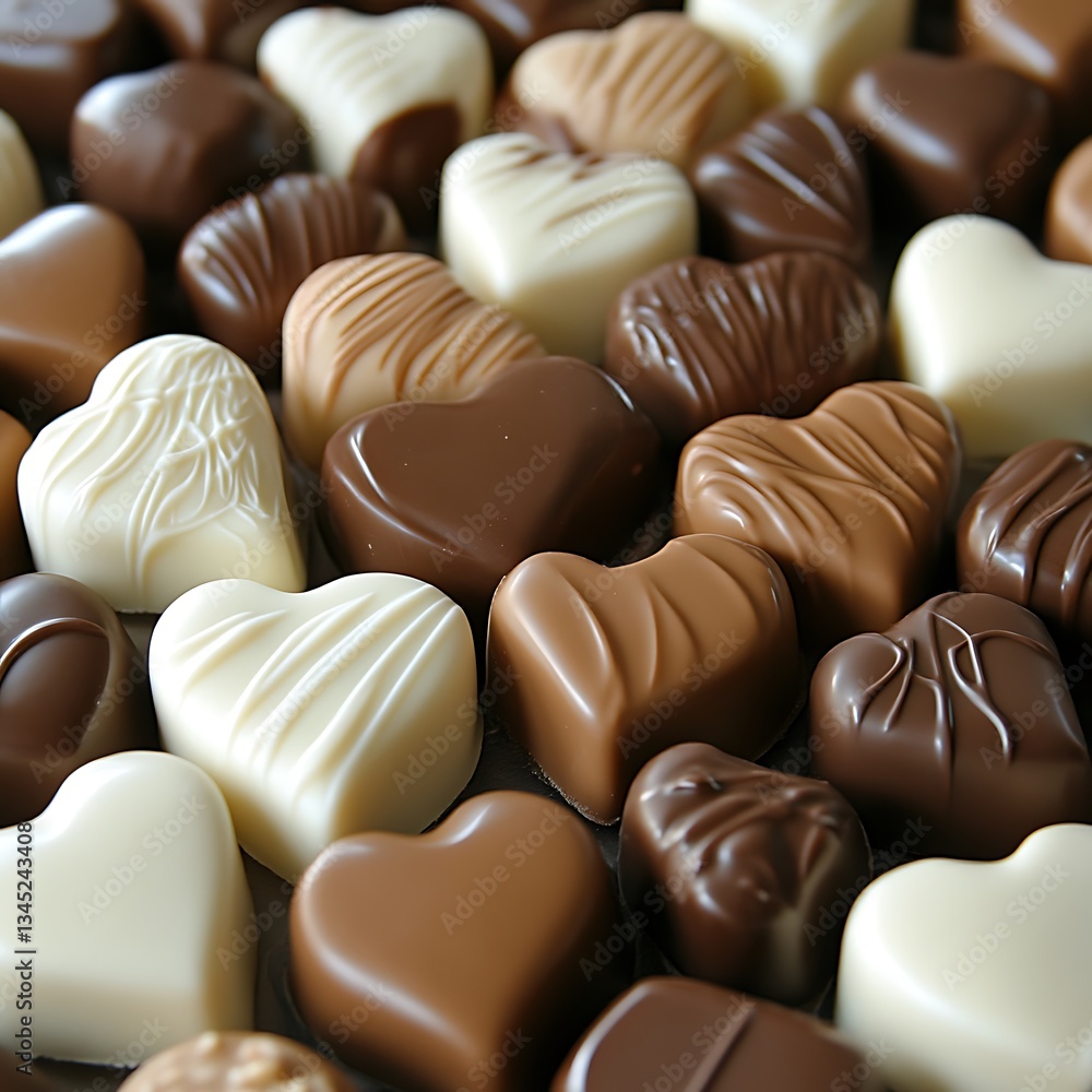 Fototapeta premium Assorted heart-shaped chocolates, close-up, studio, Valentine's Day gift, confectionery