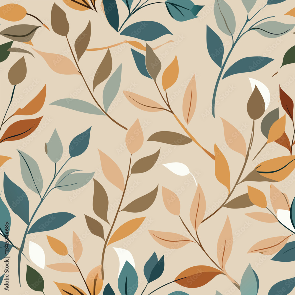 Intricate Mid-Century Modern Pattern with Beige Floral Branch Print Intricate Mid-Century Modern Pattern with Beige Floral Branch Print