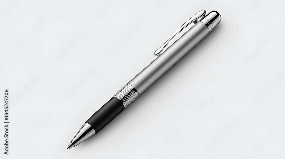 Silvery pen placed on a light surface, showcasing its elegant design and smooth writing capabilities for daily use Silvery pen placed on a light surface, showcasing its elegant design and smooth writing capabilities for daily use