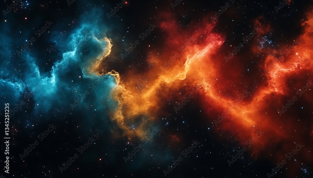Fototapeta premium Cosmic Nebula: Fiery & Icy Clouds Collide.