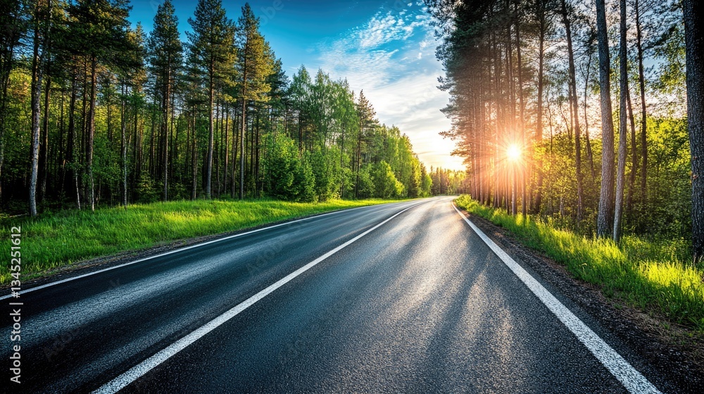 Fototapeta premium Sunrise beautiful road in forest