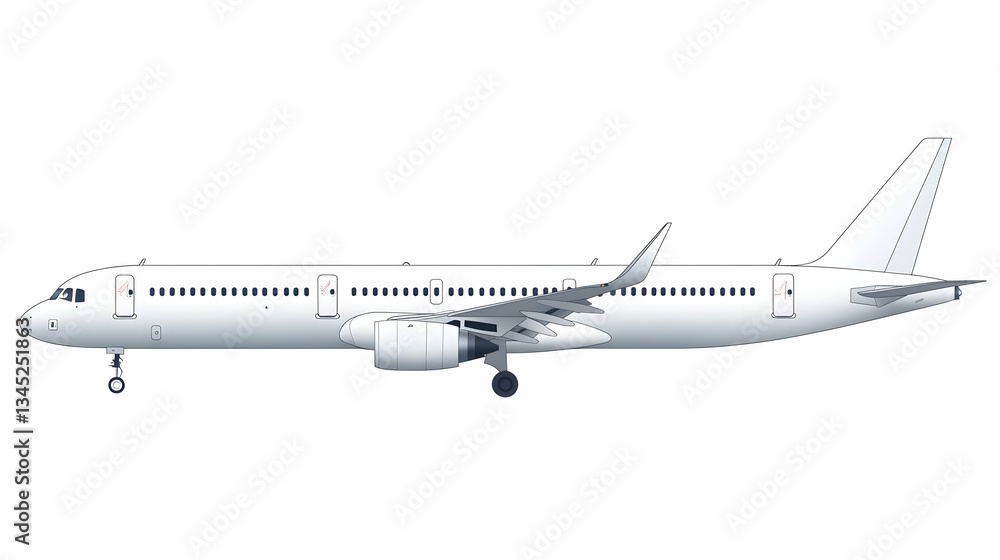 White Passenger Airplane Side View Illustration White Passenger Airplane Side View Illustration