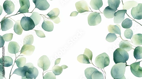 Watercolor Illustration Of Green Eucalyptus Leaves And Branches