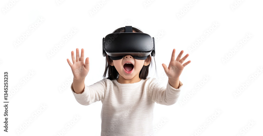 VRゴーグルをつけた子供(アジア人・白背景) VRゴーグルをつけた子供(アジア人・白背景)
