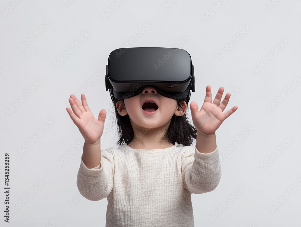 VRゴーグルをつけた子供(アジア人・白背景) VRゴーグルをつけた子供(アジア人・白背景)