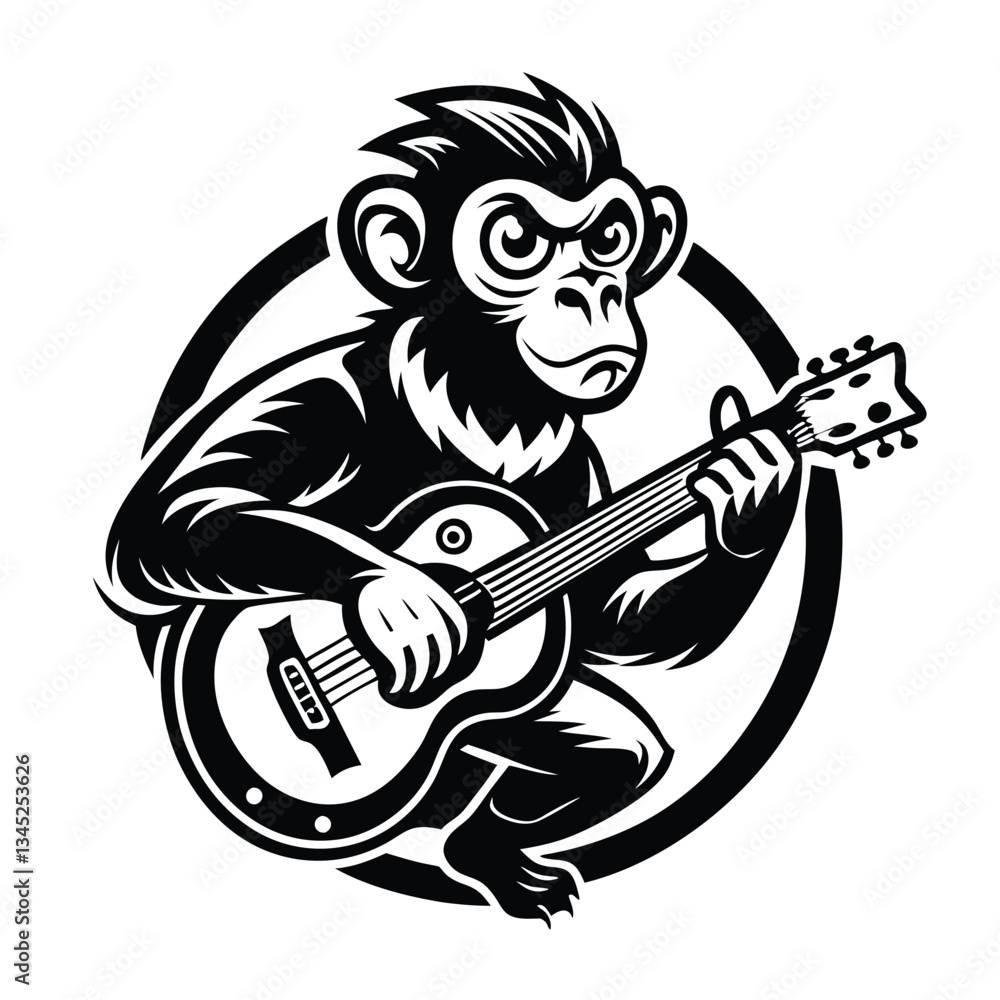 Fototapeta premium Vintage Monochrome Image of a Captivating Monkey Playing Guitar