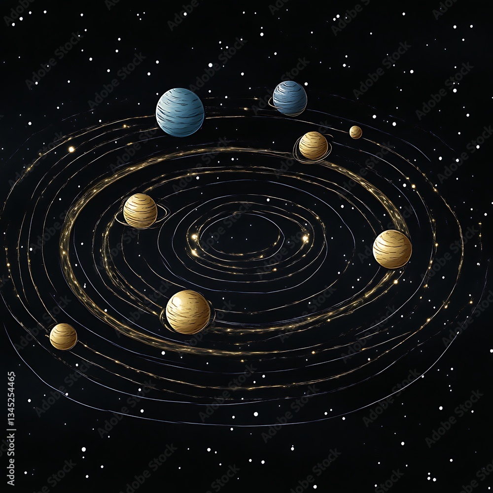 Obraz premium Cosmic Planetary System Orbiting Star.