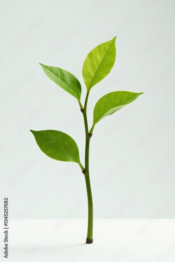 Fototapeta premium Single branch stretching upwards on white surface, upward, stem
