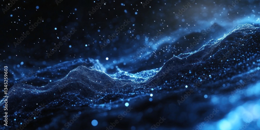 Abstract blue digital particle wave landscape. Abstract blue digital particle wave landscape.