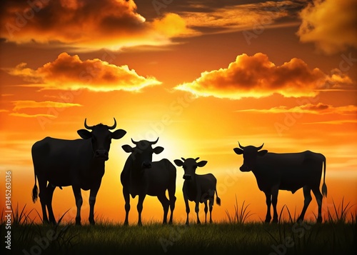 Wallpaper Mural Cartoon Cow Silhouette Sunset Farm Animals  Silhouette Photography Torontodigital.ca