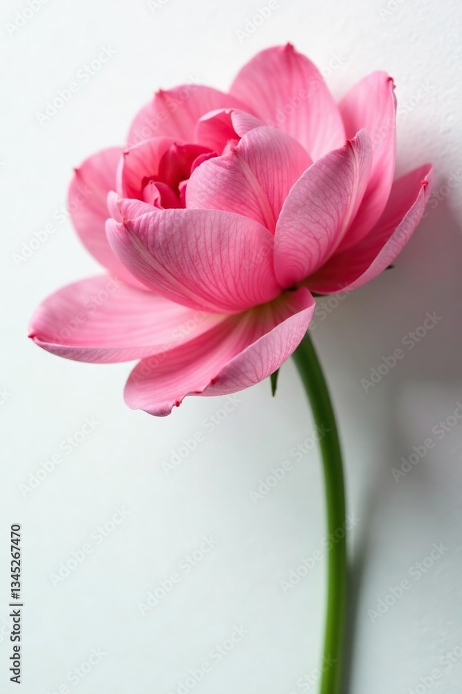 Fototapeta premium Delicate flower petals unfold on white canvas, closeup, flowers, blossomed