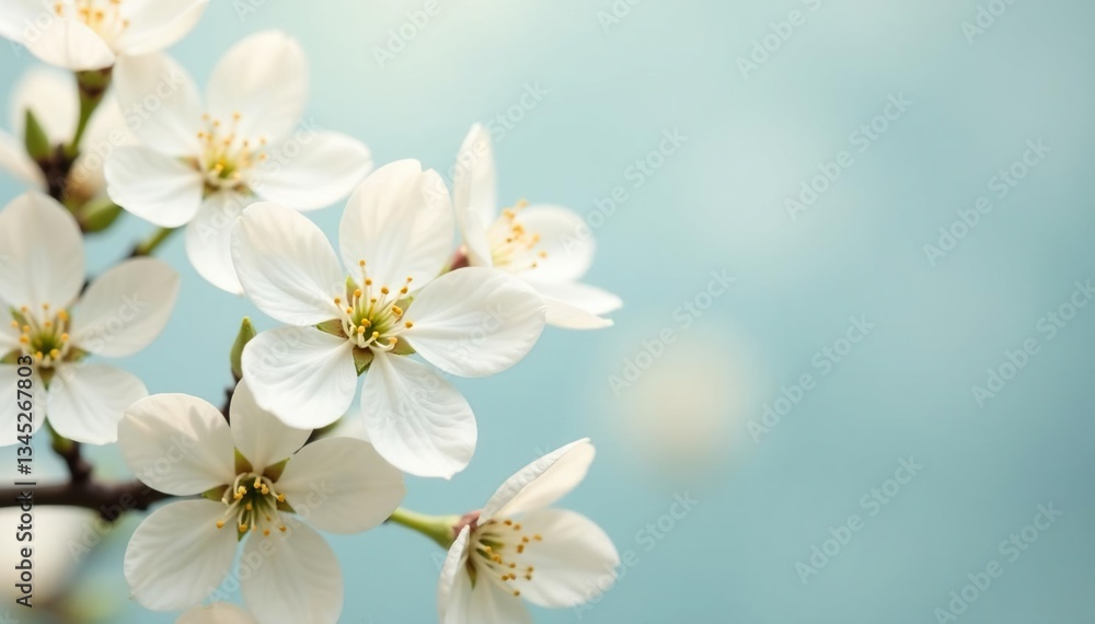 Obraz premium Delicate white blossoms against pure backdrop, minimal, petal, spring