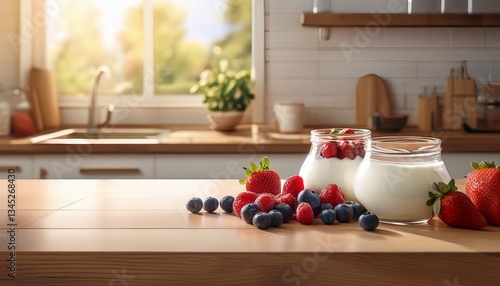 Wallpaper Mural フレッシュベリーとヨーグルトが美しい朝を彩る、木製テーブルの上で感じる穏やかなひととき
 Torontodigital.ca