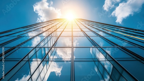 Wallpaper Mural Modern skyscraper reflecting a vibrant sky. Low-angle view. Business, city, urban. Potential use for architectural photography, showcasing modern design and cityscape Torontodigital.ca