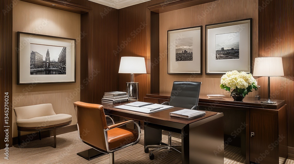 Executive desk with a premium document tray and minimal decor, sharp lighting, ample space. Executive desk with a premium document tray and minimal decor, sharp lighting, ample space.
