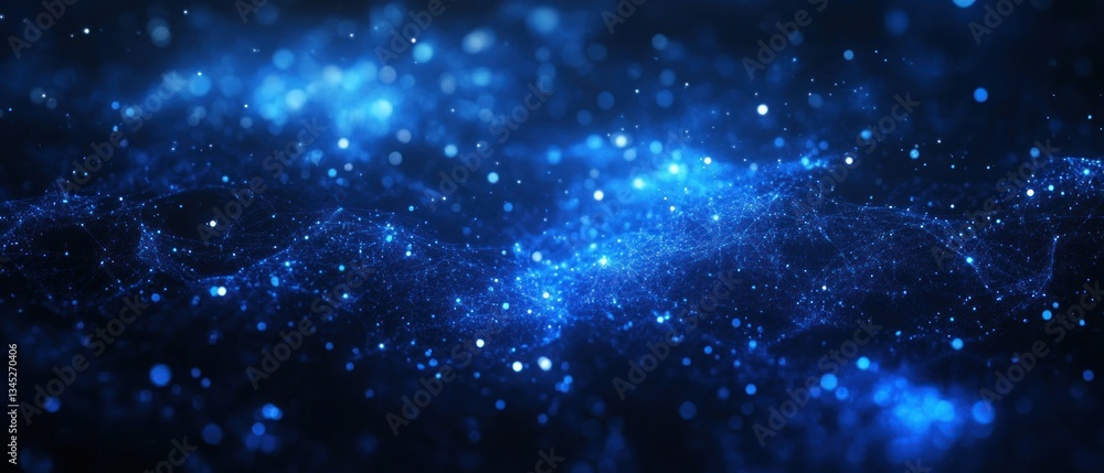 Fototapeta premium Abstract blue glowing particle background.