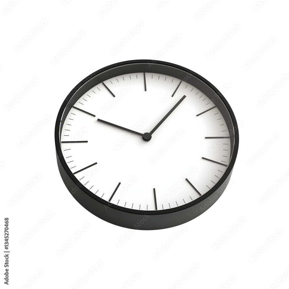 Classic Wall Clock Showing Time on White Background in Modern Minimalist Style Classic Wall Clock Showing Time on White Background in Modern Minimalist Style