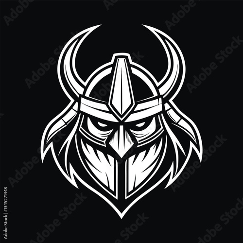 Fierce Norseman's Viking Helmet with Intricate Outline for Esports Avatars and Graphics