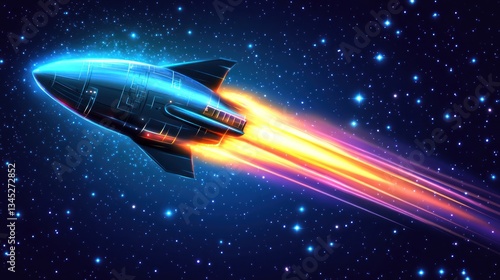 Wallpaper Mural Rocket ship blasting off through cosmic space with vibrant fiery trails Torontodigital.ca