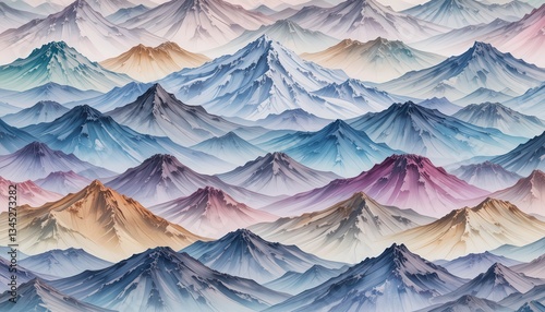 Wallpaper Mural Majestic mountain range nature landscape art serene environment aerial view watercolor concept Torontodigital.ca