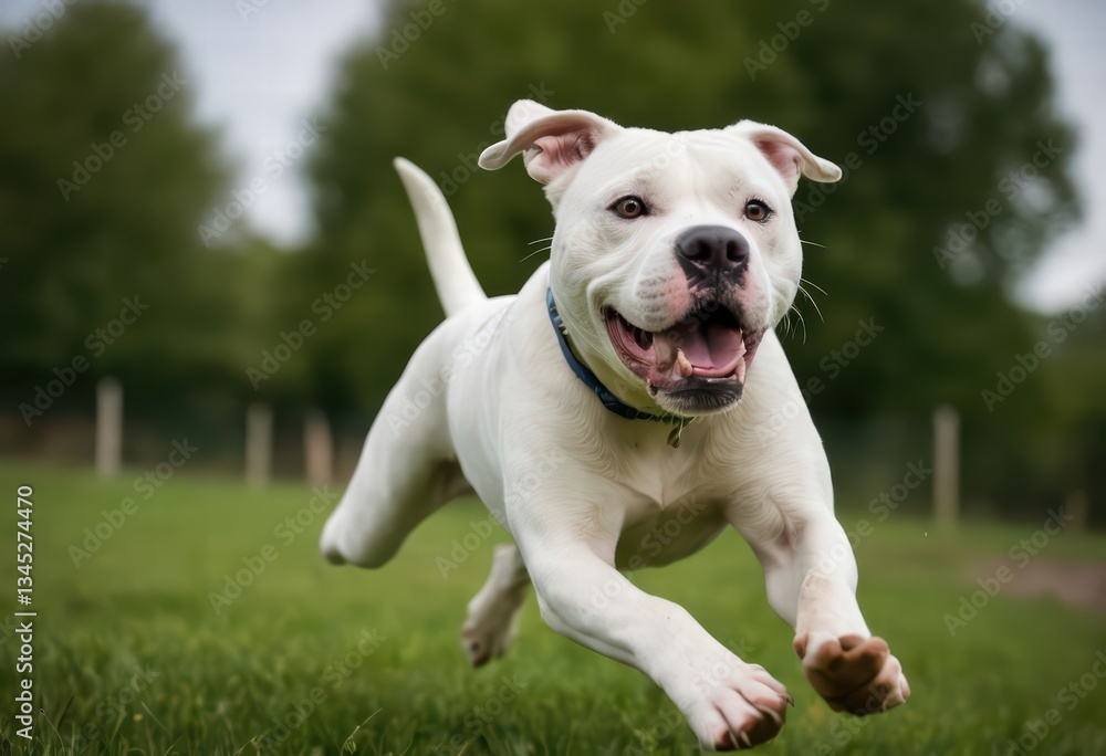 american bulldog running in the countryside, on a beautiful sunny day, happy dog playing on the green grass of a meadown in the park, doggy in the nature american bulldog running in the countryside, on a beautiful sunny day, happy dog playing on the green grass of a meadown in the park, doggy in the nature