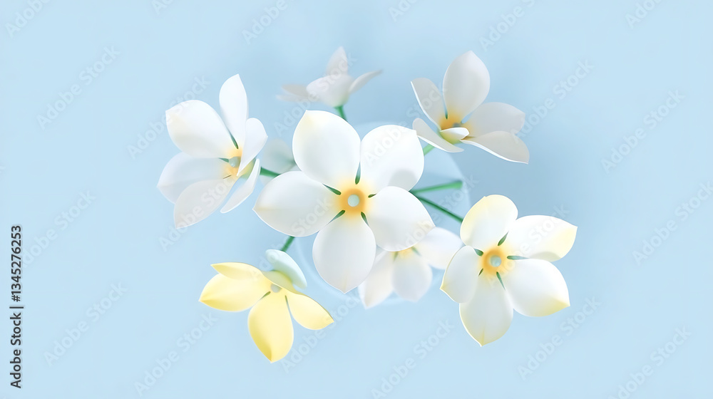 Fototapeta premium The image shows a cluster of abstract flowers with soft, pastel colors. The flowers are primarily in shades of blue, yellow2 