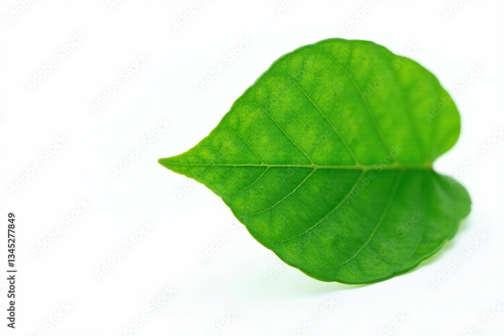 Obraz premium Single green leaf isolated on white background, plants, botanical