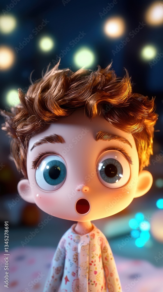Surprised young boy in floral pajama top with bokeh background Surprised young boy in floral pajama top with bokeh background