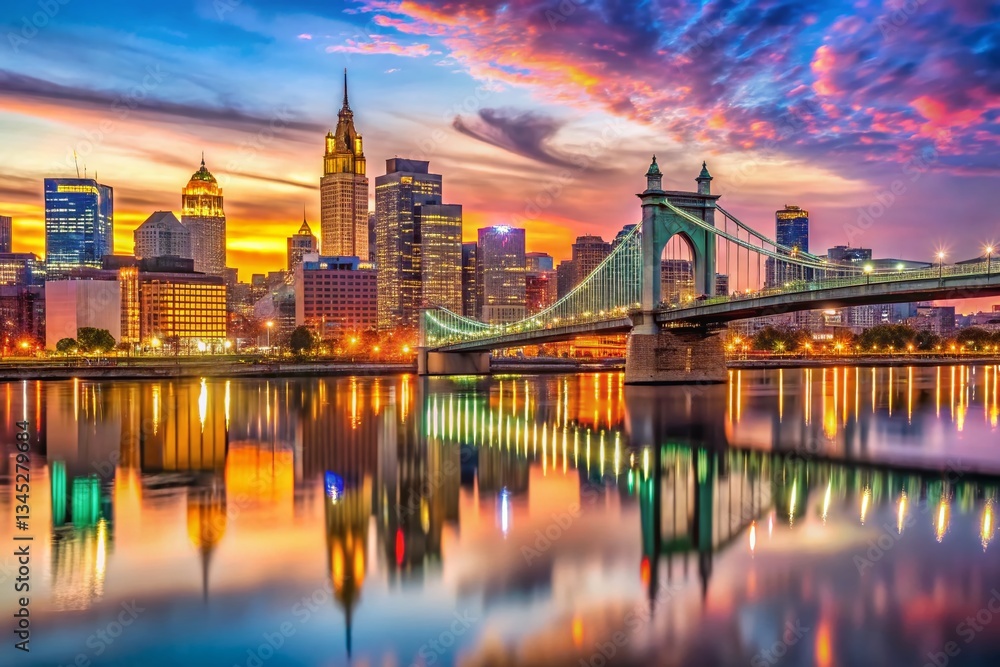 Fototapeta premium Cincinnati Ohio Skyline Panoramic Cityscape at Dusk