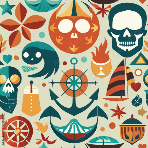 Sketchy Pirate Bundle Outline of a Ship and Skull with Bones
